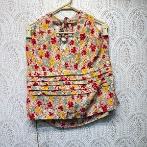 Moda International‎ Halter Top Womens XL Multi Color Floral Pleated Y2K Summer